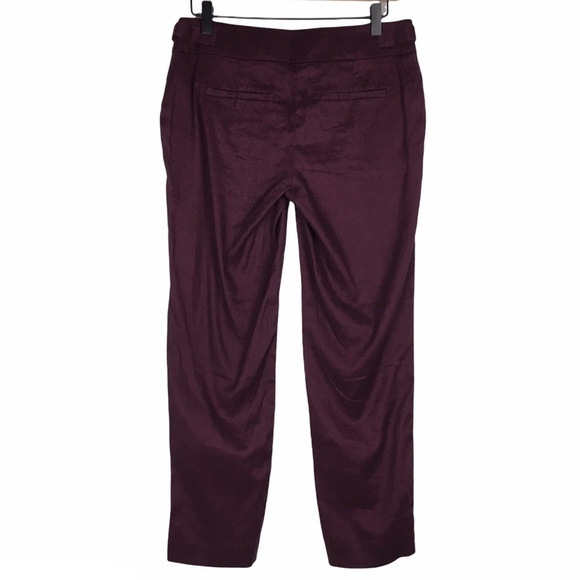 LOFT Linen Pants Marisa Ankle Trousers Burgundy Minimalist Dark Academia Size 2 - Picture 4 of 10